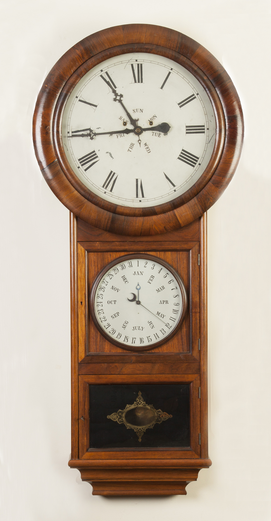 Appraisal: Welch Spring Co Forestville CT Calendar Wall Clock Rosewood case