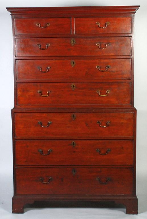 Appraisal: GEORGE III MAHOGANY CHEST ON CHEST the cavetto moulded cornice