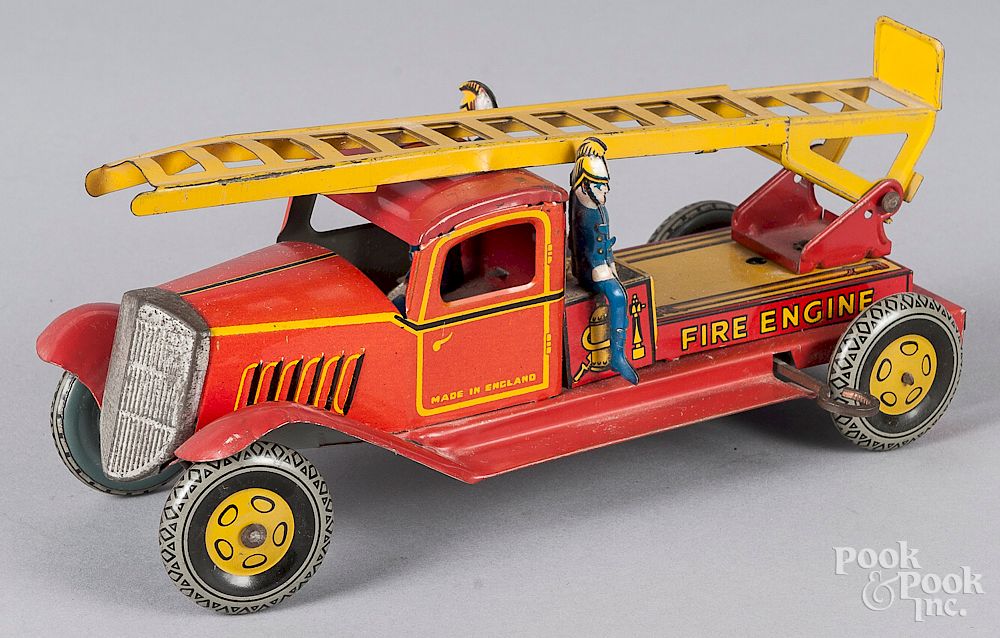 Appraisal: Wells England tin litho wind-up fire ladder truck Wells England