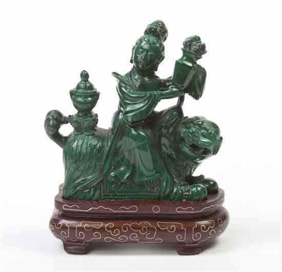 Appraisal: A Chinese Malachite Figural Carving depicting a lady bearing a