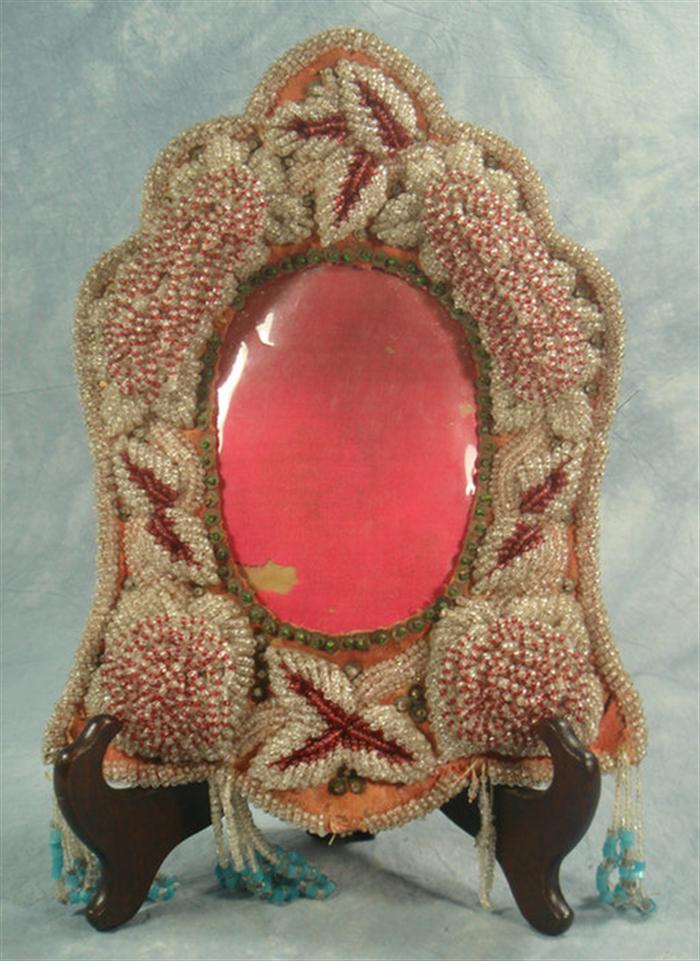 Appraisal: Beaded Iroquois Native American whimsey oval frame a little bead