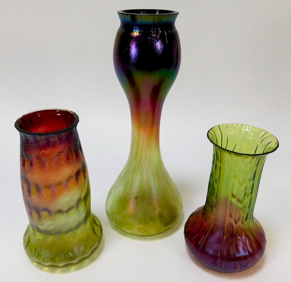 Appraisal: PC Rindskopf Iridized Bohemian Art Glass Vases Bohemia th Century