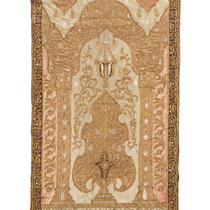 Appraisal: A Metallic Thread Embroidered Panel with Arabic Inscription Late th