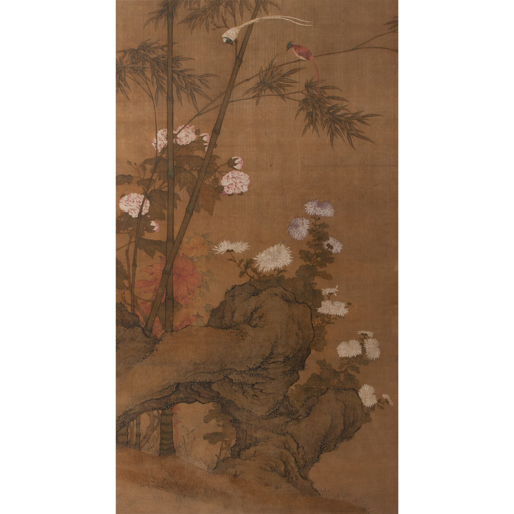 Appraisal: Chinese School th Century Rockwork and blossoming flowers Ink and