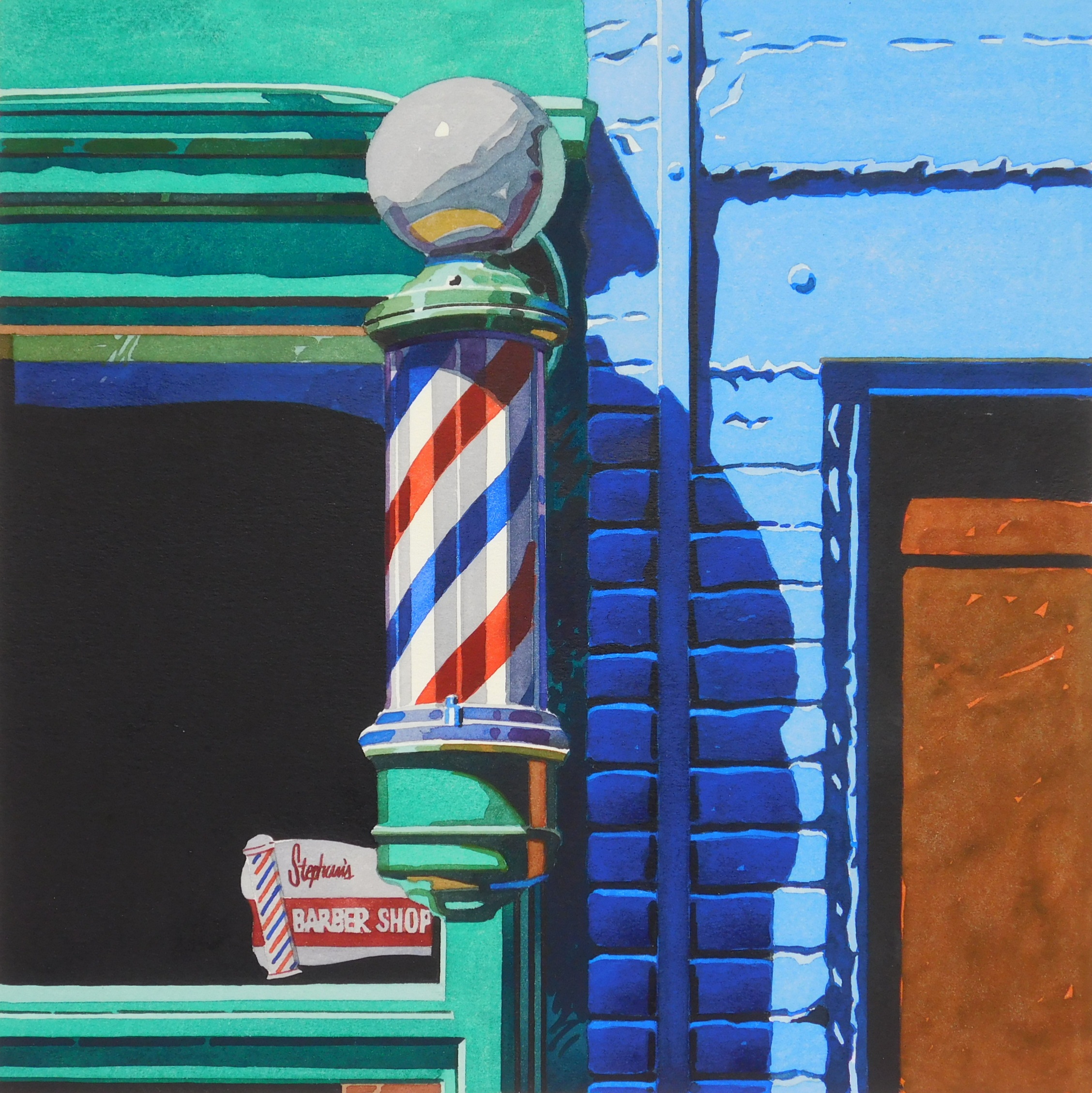 Appraisal: Robert Cottingham American - ''Barber Shop''- watercolor on paper signed