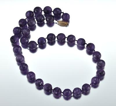 Appraisal: A Faceted Amethyst Bead Necklace k yellow gold filigree clasp