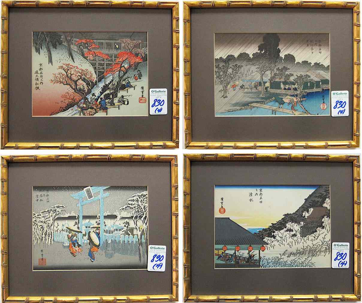 Appraisal: HIROSHIGE ANDO FOUR COLOR WOODCUTS chuban size Japanese - all