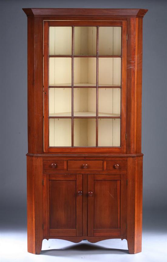 Appraisal: AMERICAN FEDERAL-STYLE COUNTRY CORNER CABINET th century with cream painted