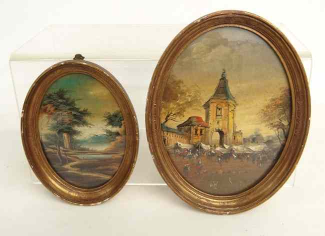 Appraisal: Pair oval Continental cityscapes one of encampment Sights include ''