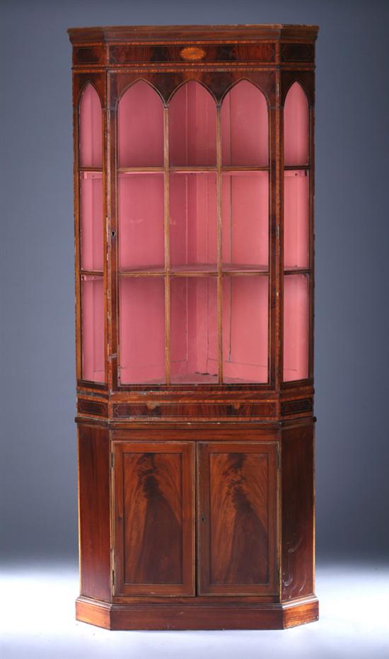 Appraisal: NEOCLASSICAL INLAID MAHOGANY CORNER CABINET late th-early th century In