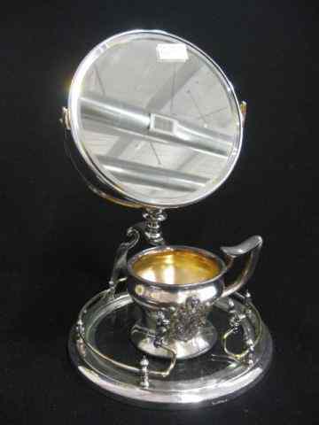 Appraisal: Victorian Silverplate Shaving Mug Stand round beveled mirror '' tall