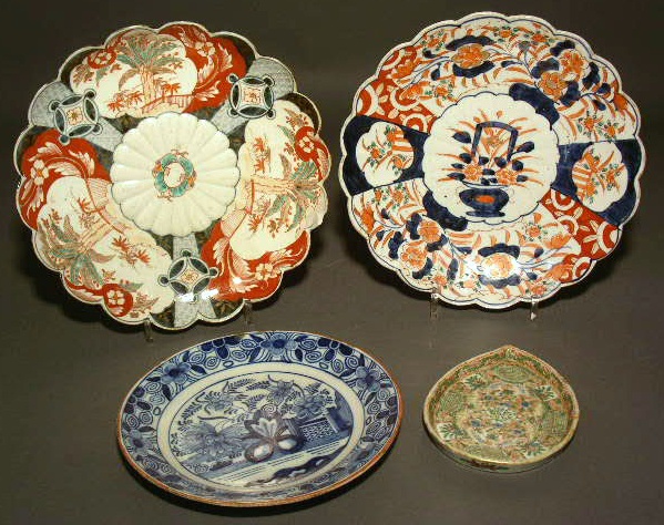 Appraisal: Two Imari chargers diam a blue Delft plate diam and