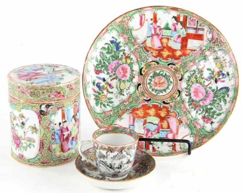 Appraisal: Three Pieces of Rose Medallionincluding a covered canister teacup and