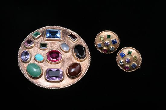 Appraisal: PAIR K YELLOW GOLD AND VARIOUS COLOR GEMSTONE LOW DOME