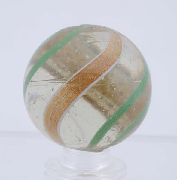 Appraisal: Large Clear Base Green Banded Lutz Marble Clear base with