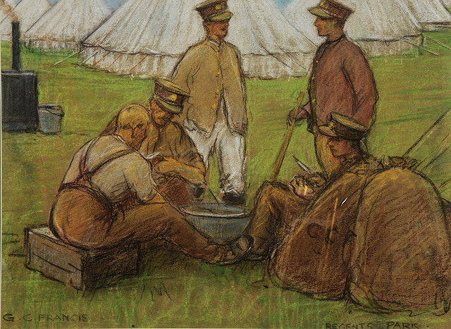 Appraisal: GEORGE CHARLES FRANCIS b 'Regent's Park' Soldiers gathered around a