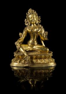 Appraisal: A Sino-Tibetan Gilt Bronze Figure of Tara the deity shown