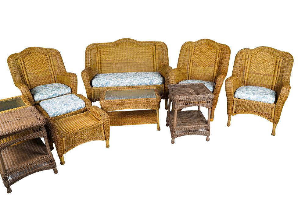 Appraisal: ASSEMBLED WICKER PATIO SETcomprising one loveseat two armchairs with two