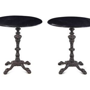 Appraisal: A Pair of French Cast Iron-Base Caf Tables Circa Height