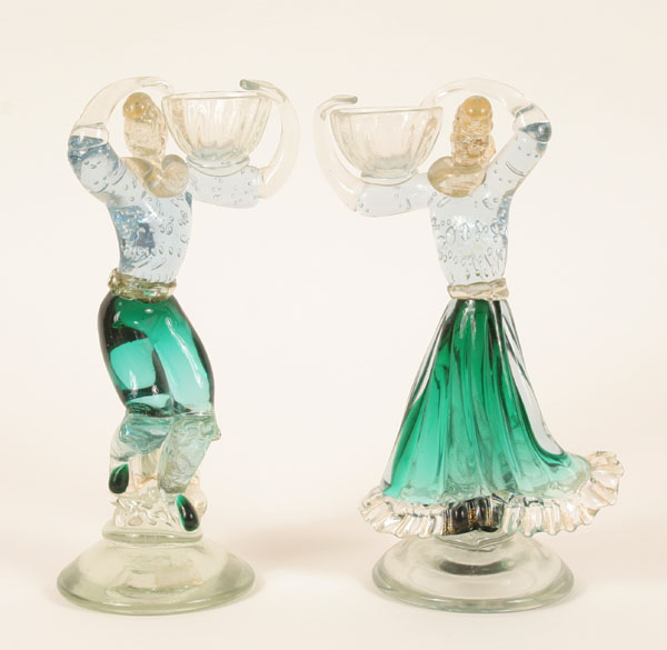 Appraisal: Pair Murano art glass figures carrying baskets upon their shoulders