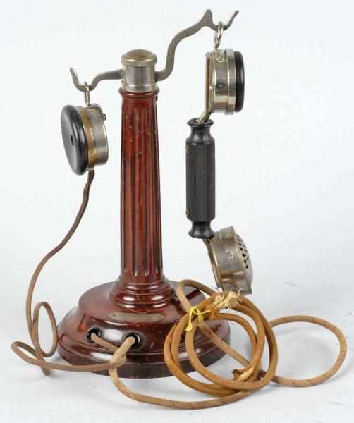 Appraisal: French Jacquesson Fluted Candlestick Telephone Description Circa Wood marked handset