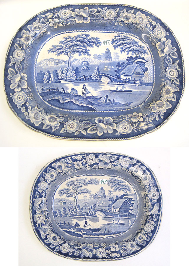 Appraisal: TWO FLOW BLUE ENGLISH IRONSTONE PLATTERS late th century Dimensions