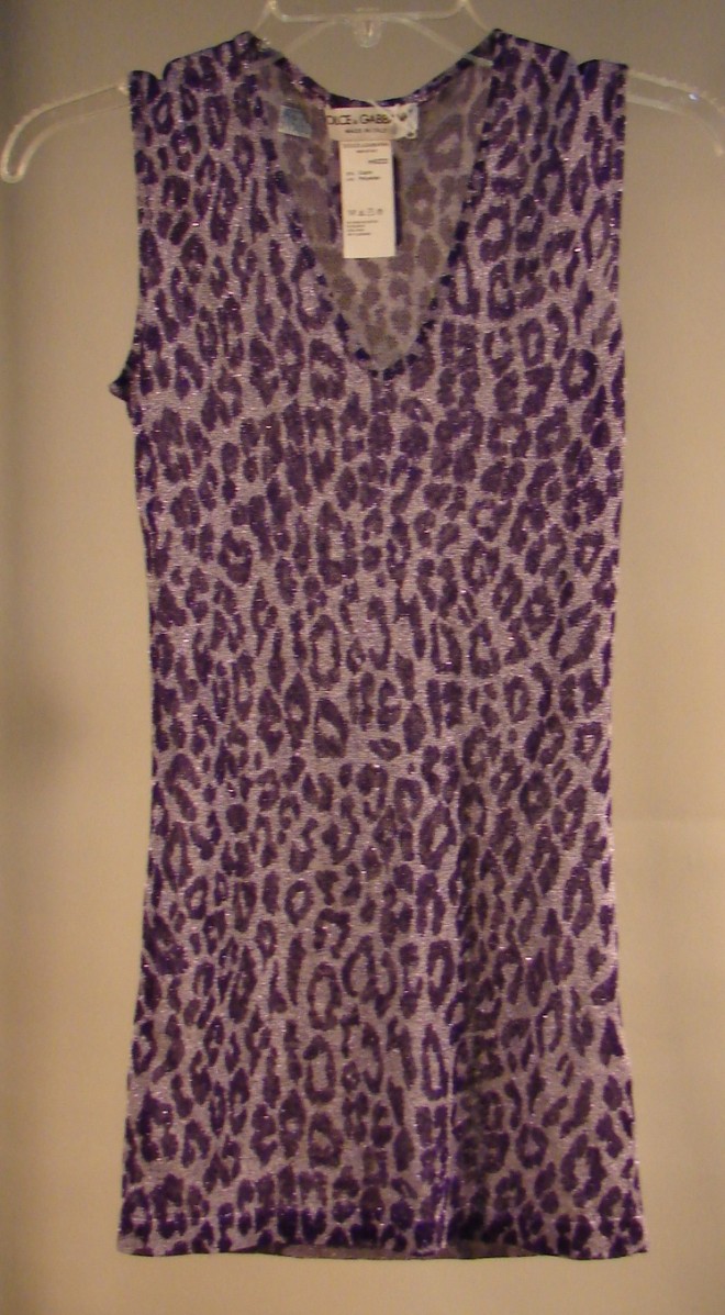 Appraisal: DOLCE GABANNA POLYESTER rayon sheer V-necked shell Purple leopard-print Size