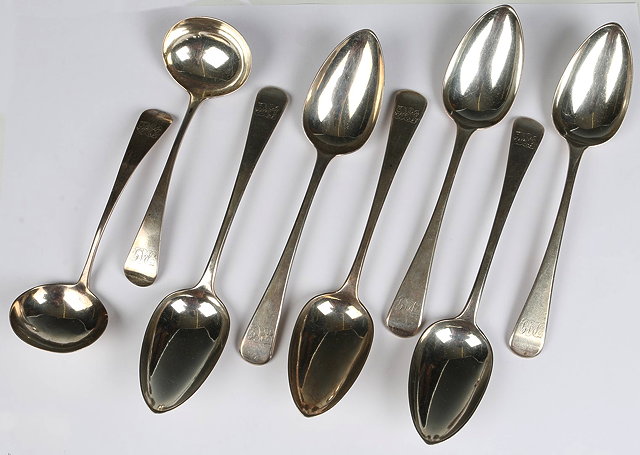 Appraisal: A SET OF SIX OLD ENGLISH PATTERN SILVER TABLESPOONS London