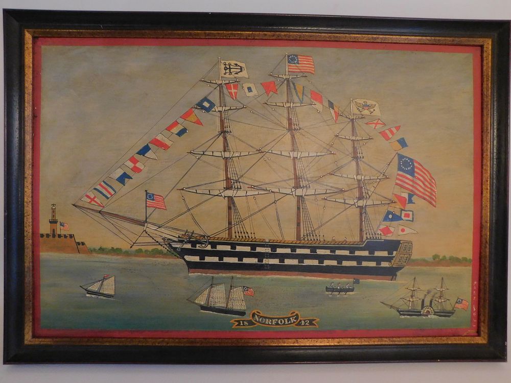 Appraisal: MARY DELL SHIP PAINTING th century oil painting of an