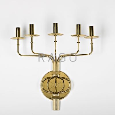 Appraisal: TOMMI PARZINGER DORLIN SIVERSMITHS Brass five-arm candle sconce USA s