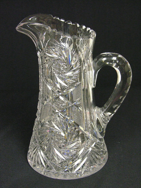 Appraisal: ABP CUT CRYSTAL JUG PITCHER Whirling Hobstar Diamond cut and