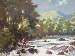 Appraisal: Frank Duffield b - Fisherman above the Rapids oil on