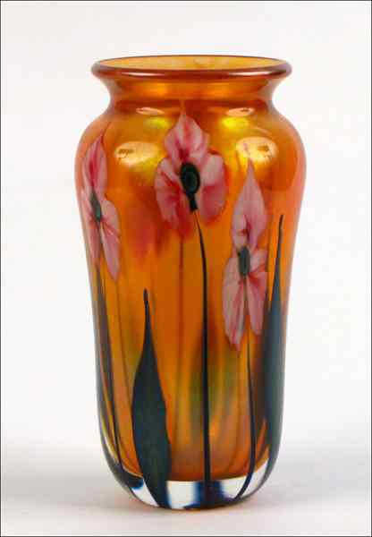 Appraisal: JOHN LOTTON FLORAL GLASS VASE Signed and dated '' x