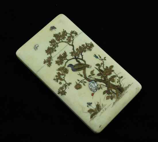 Appraisal: A Meiji period Shibayama card case decorated with birds insects