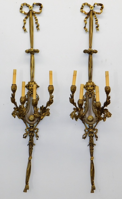 Appraisal: PR FRENCH NEOCLASSICAL BRONZE LIGHT BOW SCONCES France th CenturyNeoclassical