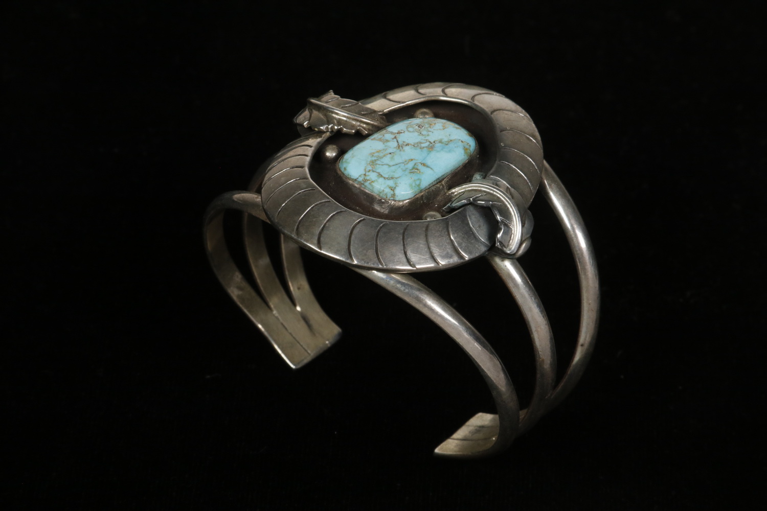 Appraisal: SILVER TURQUOISE CUFF BRACELET BY WILSON PADILLA Native American Navajo