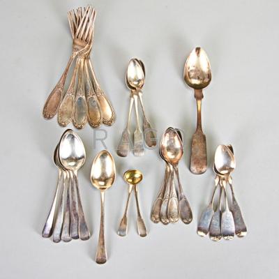 Appraisal: AMERICAN AND ENGLISH ANTIQUE SILVER UTENSILS Twenty-five pieces Georgian tablespoons