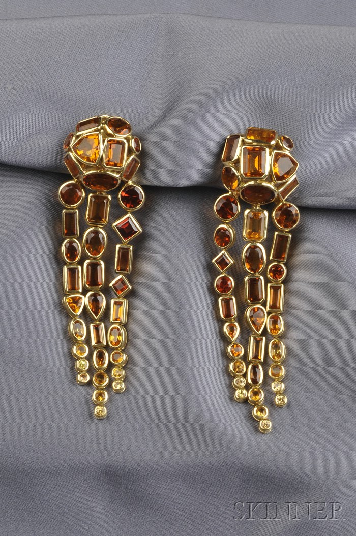 Appraisal: kt Gold and Citrine Earpendants Marilyn Cooperman designed as domed