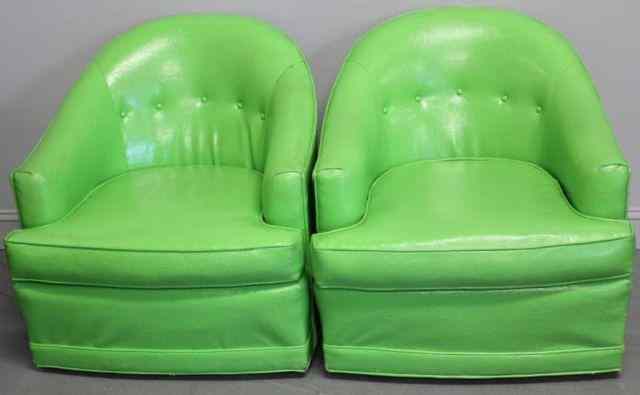 Appraisal: Pair of B Altman Midcentury Lime Green VinylUpholstered Swivel Chairs