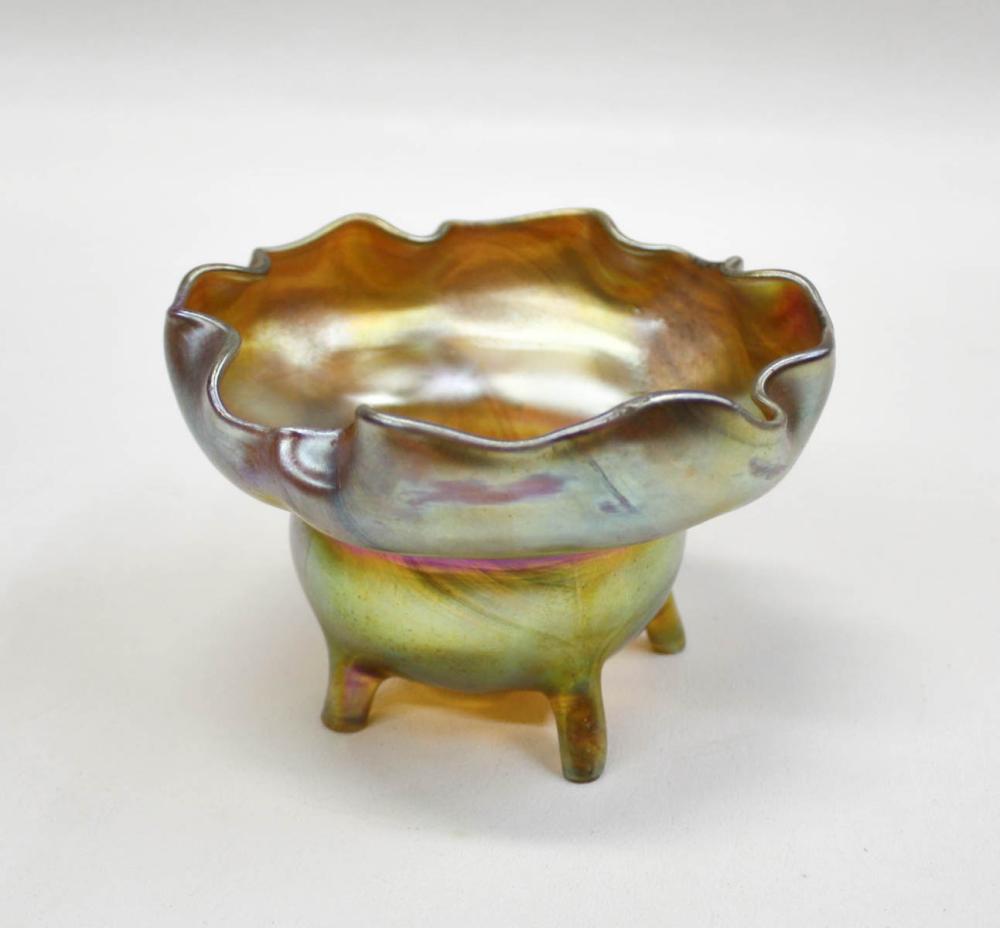 Appraisal: LOUIS COMFORT TIFFANY ART GLASS BOWL gold iridescent raised on