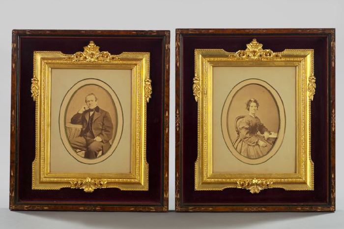 Appraisal: Pair of Large Oval Shadowboxed Period Photographs of respectively a