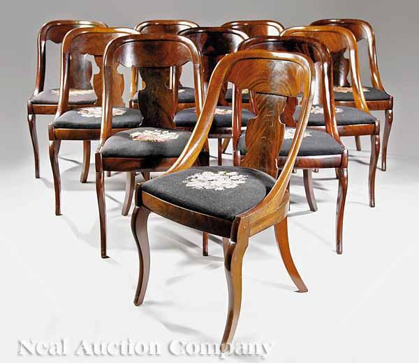 Appraisal: A Set of Twelve American Classical Mahogany Gondola Dining Chairs