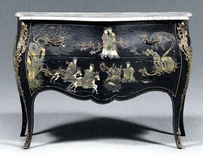 Appraisal: Louis XV style chinoiserie commode shaped white marble top over