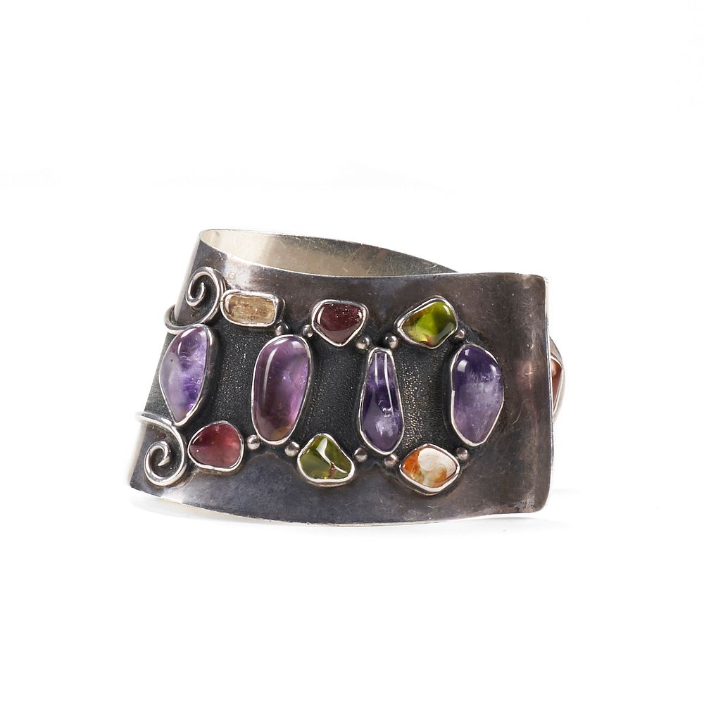 Appraisal: H Fred Skaggs Silver Colored Stone Cuff H Fred Skaggs