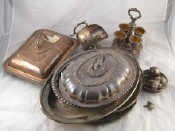 Appraisal: A quantity of silver plate including a four eggcup frame