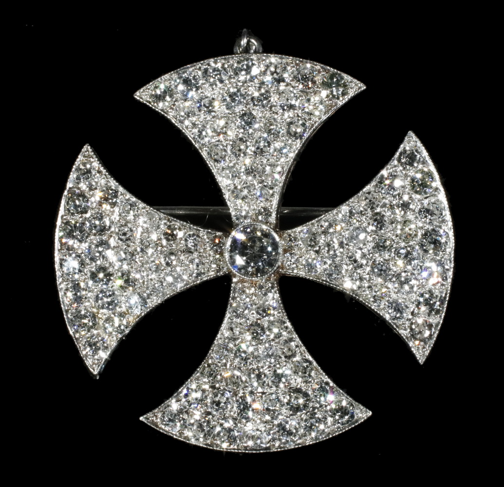 Appraisal: DIAMOND BROOCH PENDANT Antique handmade Platinum Maltese Cross brooch pendant