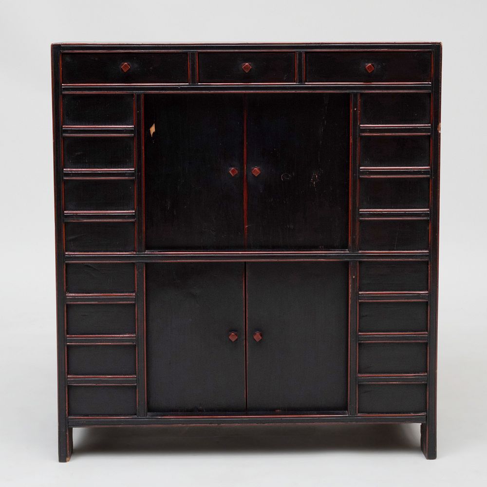 Appraisal: Korean Black Painted Chest with Red Trim x x in