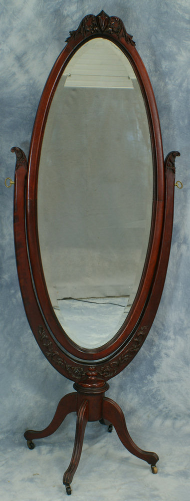 Appraisal: Oval mahogany Victorian cheval mirror h w Estimate -