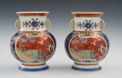 Appraisal: A Pair of Japanese Imari Porcelain Vases Meiji Period Signed