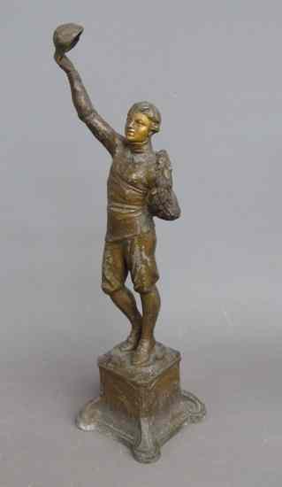 Appraisal: Spelter highwheel rider with highwheel on base '' ht